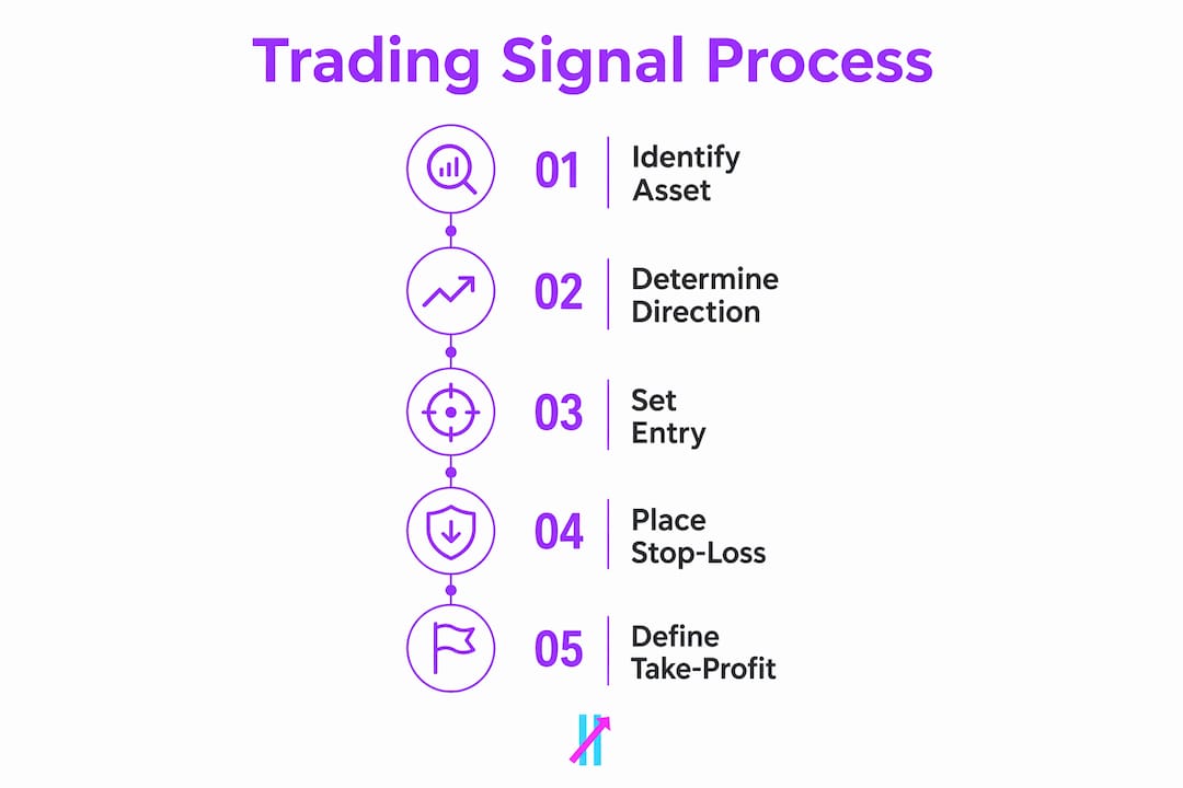 Infographic illustrating trading signal steps