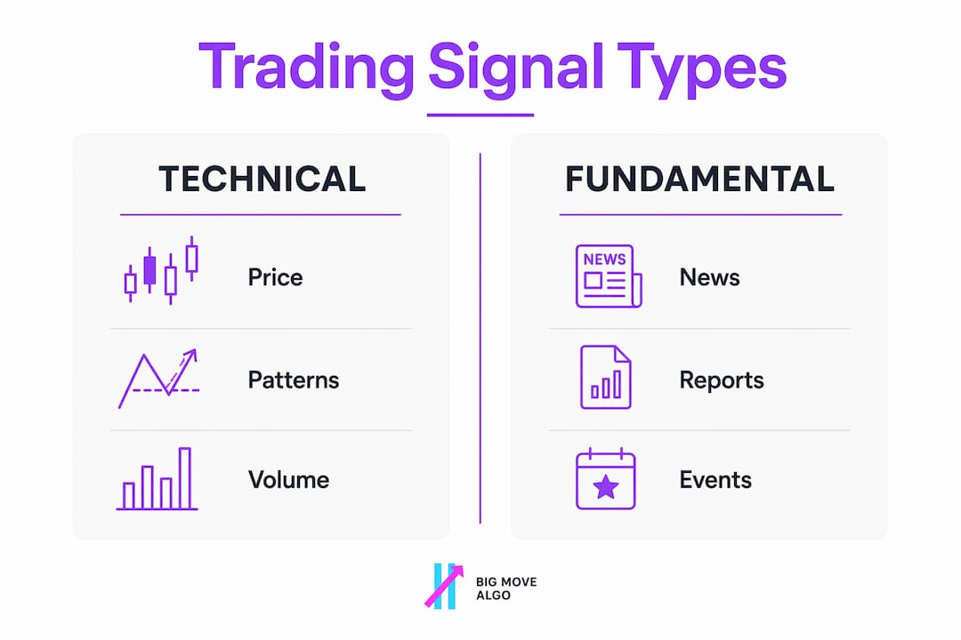 Infographic comparing technical and fundamental trading signals