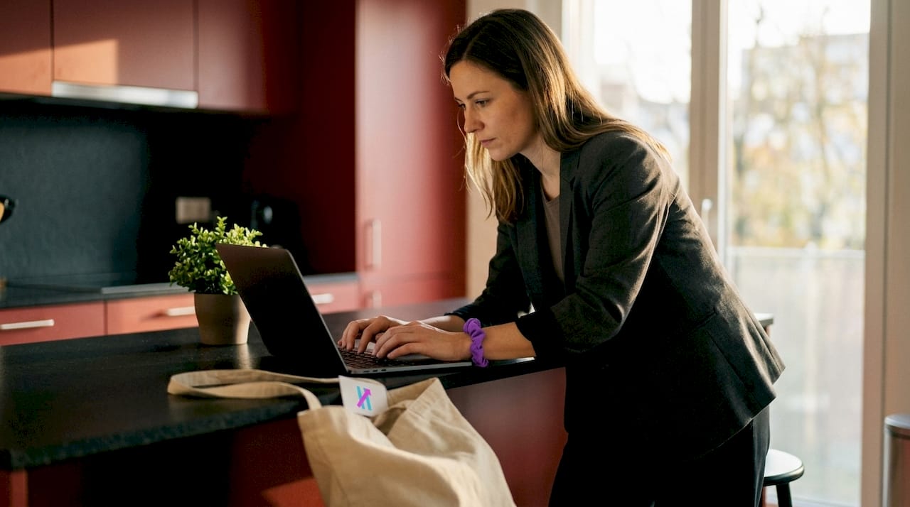 Woman programming automated trading on laptop