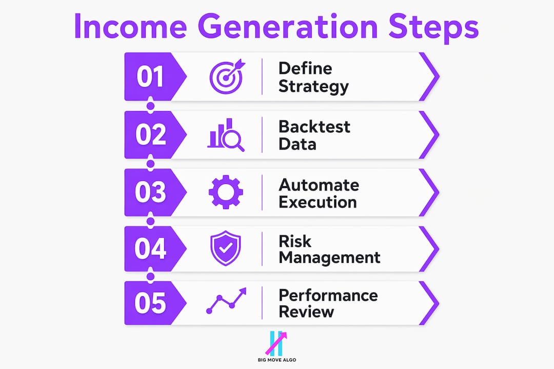 Infographic showing automated trading income generation steps