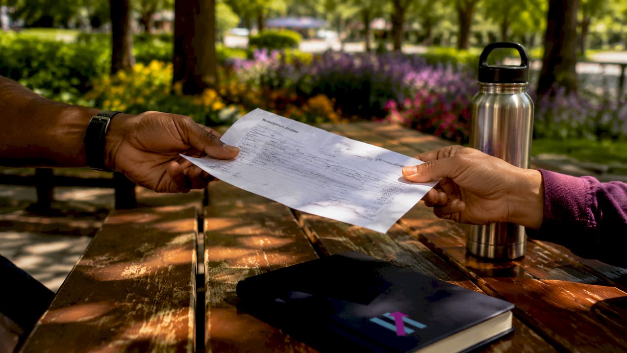 Hands exchanging trading subscription bill