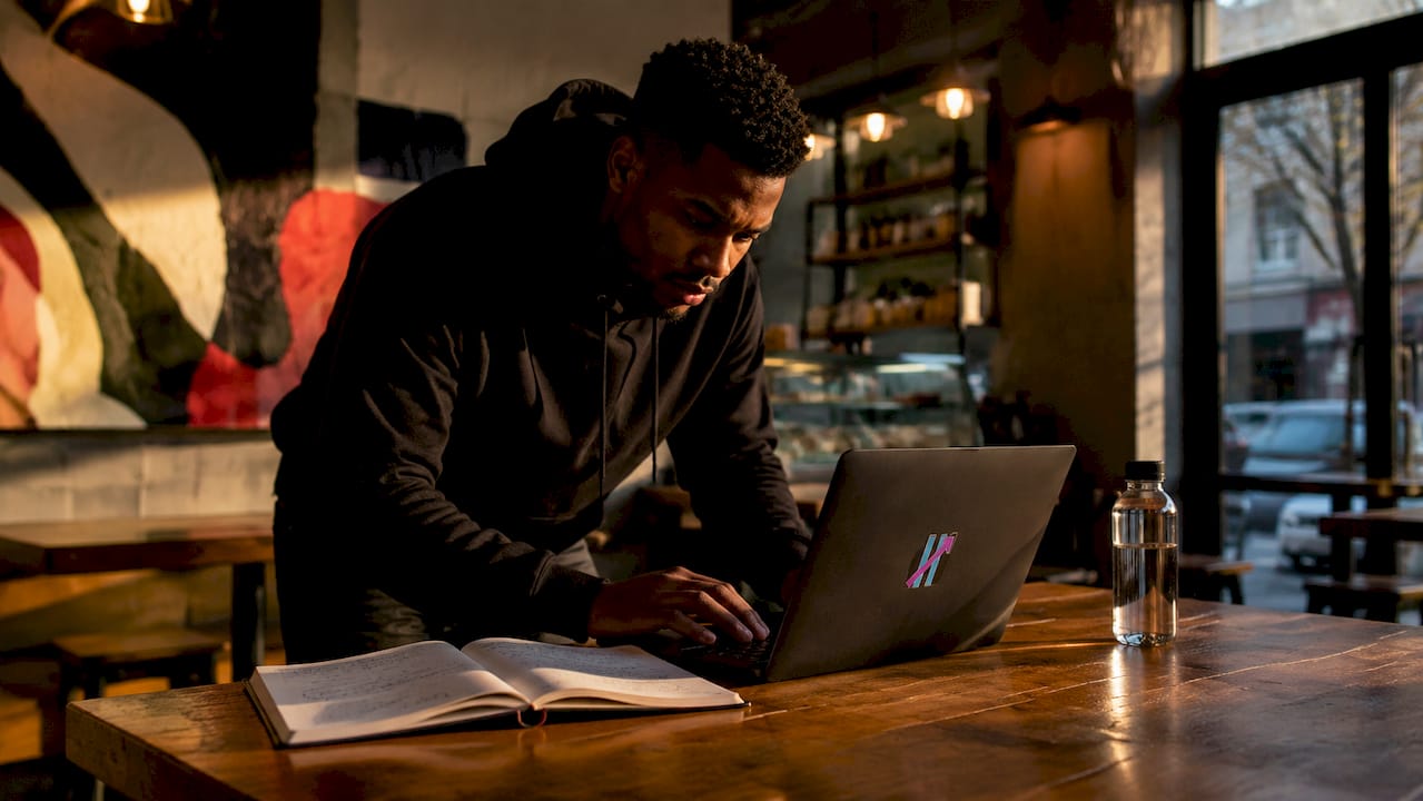 Trader using computer screens for disciplined trading
