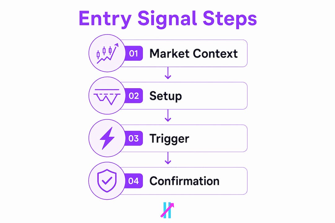 Infographic illustrating four steps of entry signal framework