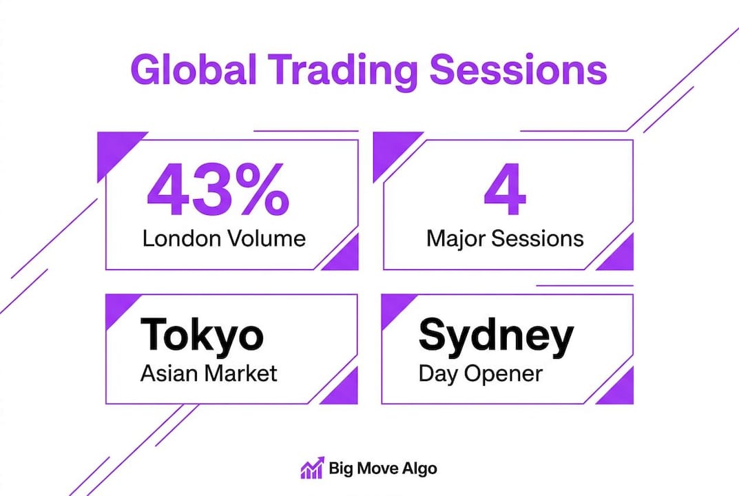 Infographic showing global trading sessions and volumes