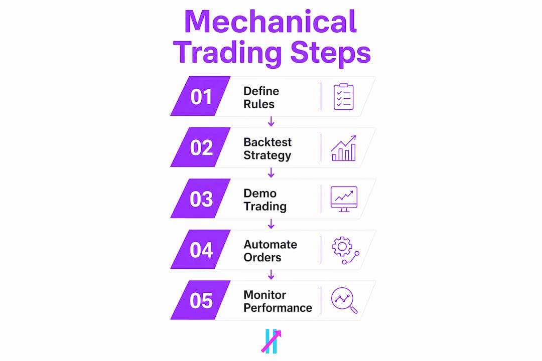 Infographic showing step-by-step mechanical trading process