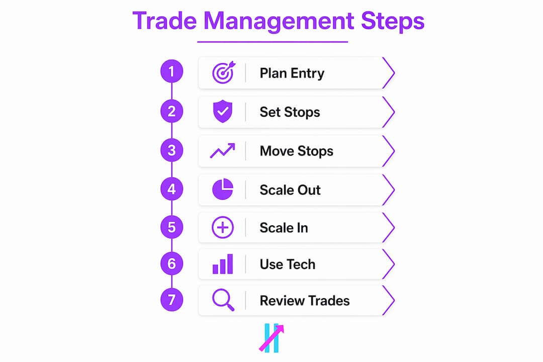 Infographic showing trade management steps and process