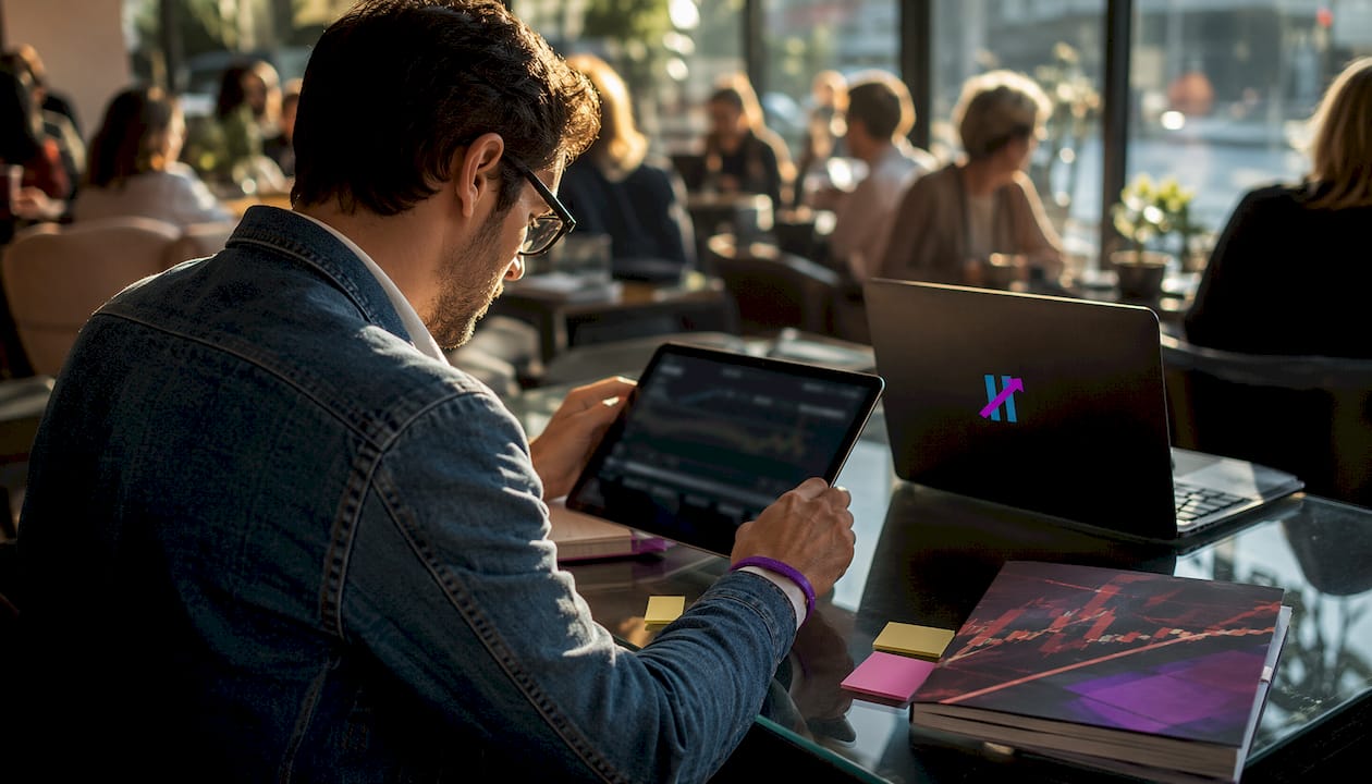 Trader studying trading signals at desk