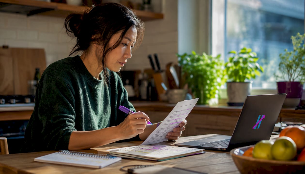 Trader reviewing trading signal checklist at desk