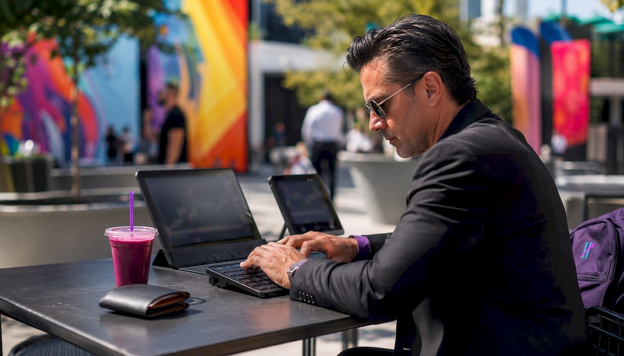 Institutional trader focused on order execution at workstation