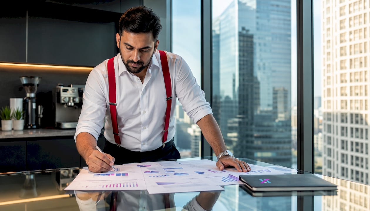 Trader studying systematic framework documents
