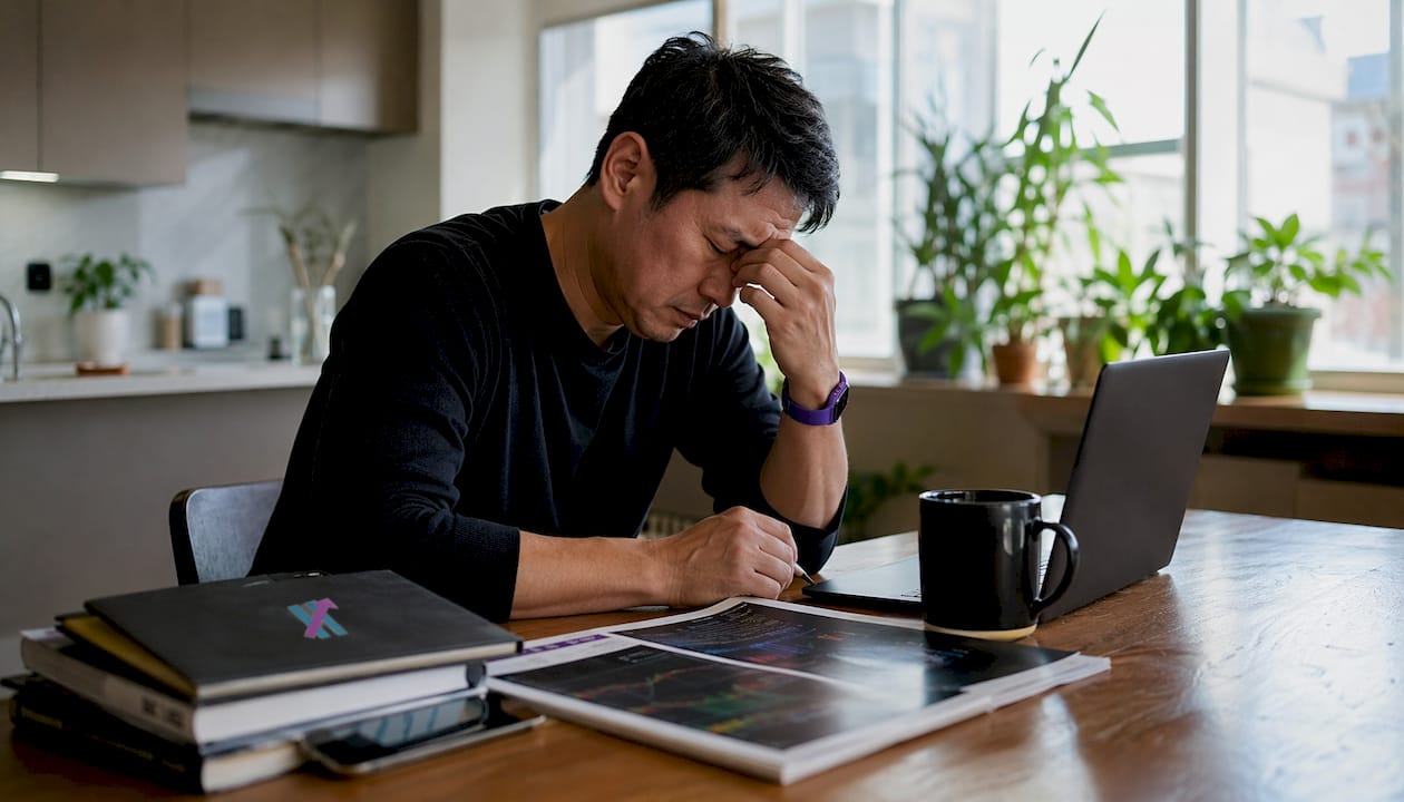 Trader showing stress and frustration during session