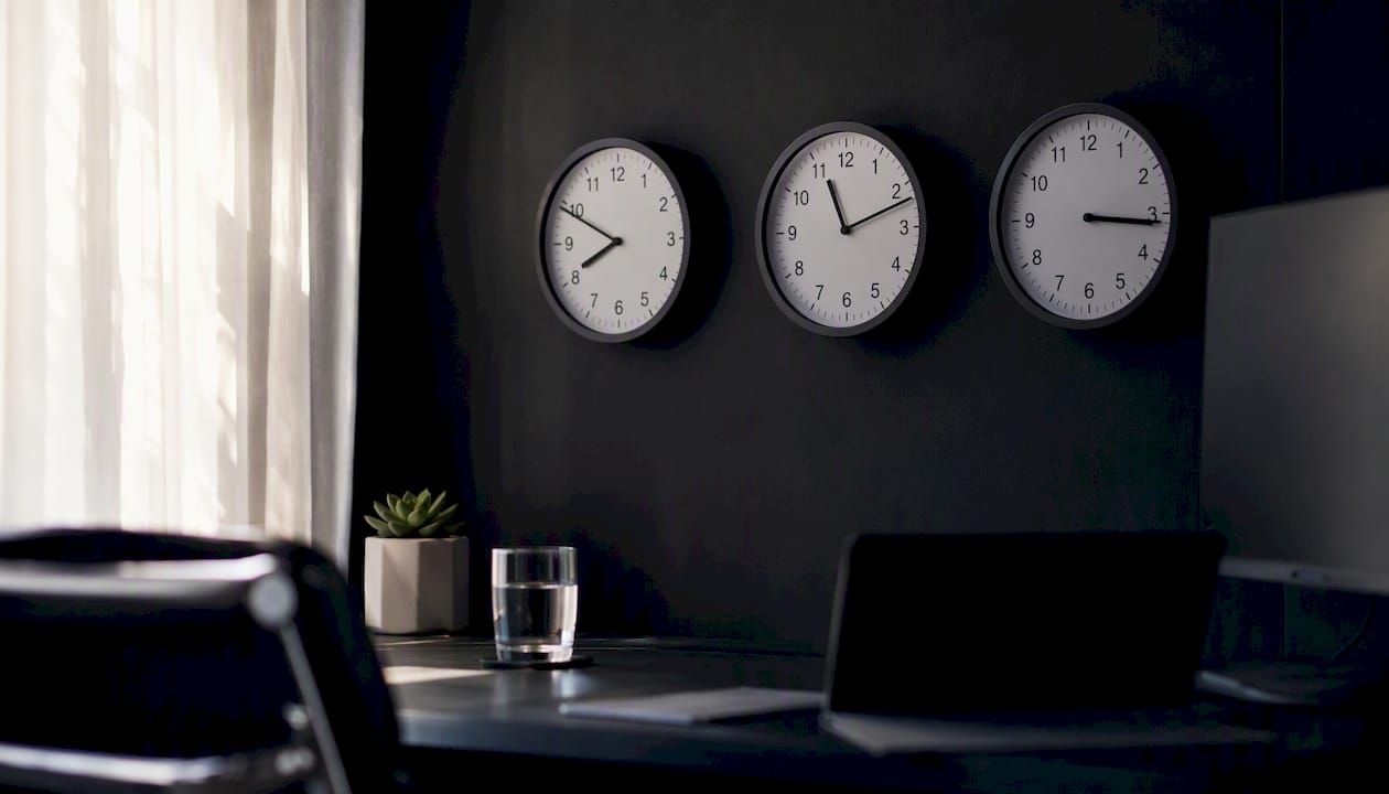 Clocks showing global crypto trading sessions