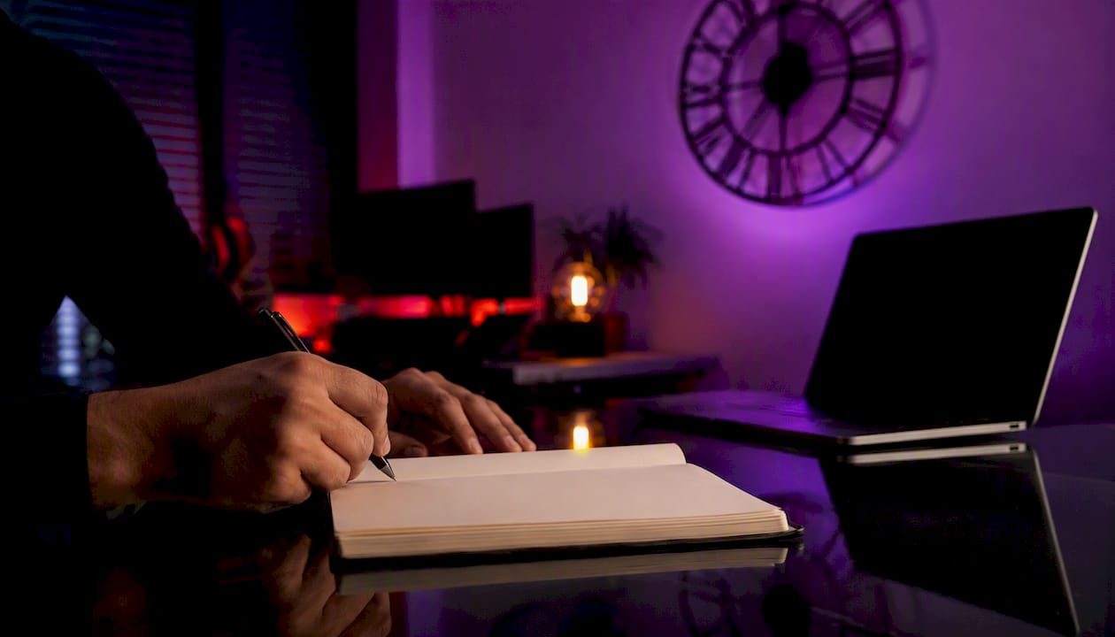 Trader writing notes for forward testing journal