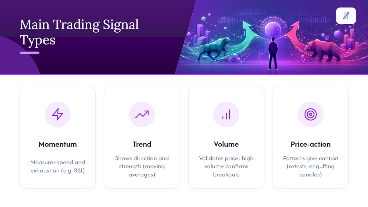 Diagram of main types of trading signals