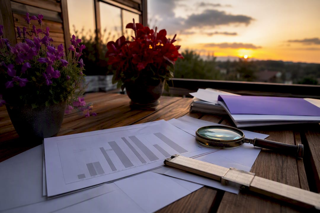Trading desk corner with analog filter tools and charts