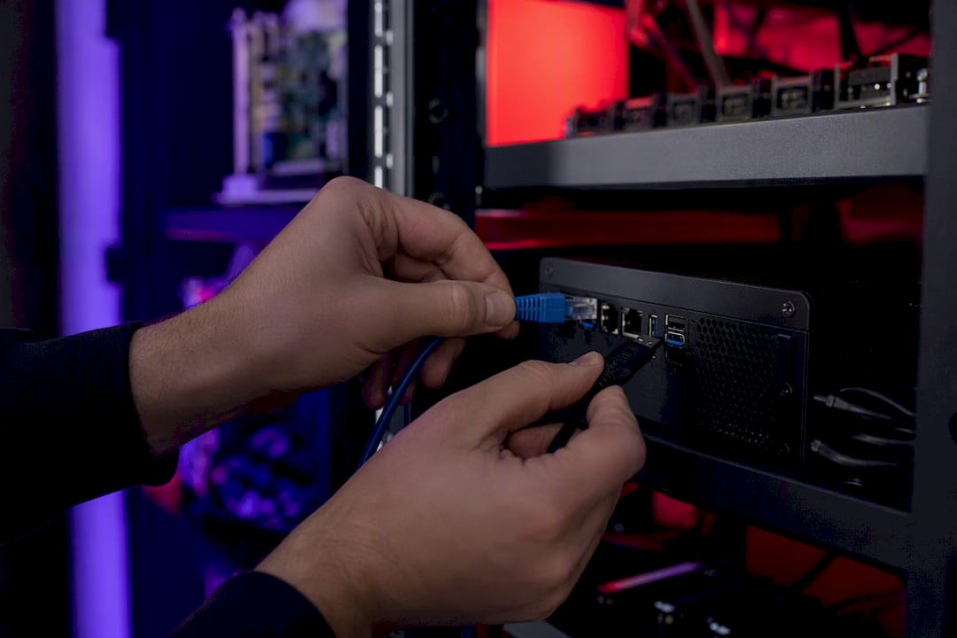 Hands wiring trading webhook cables