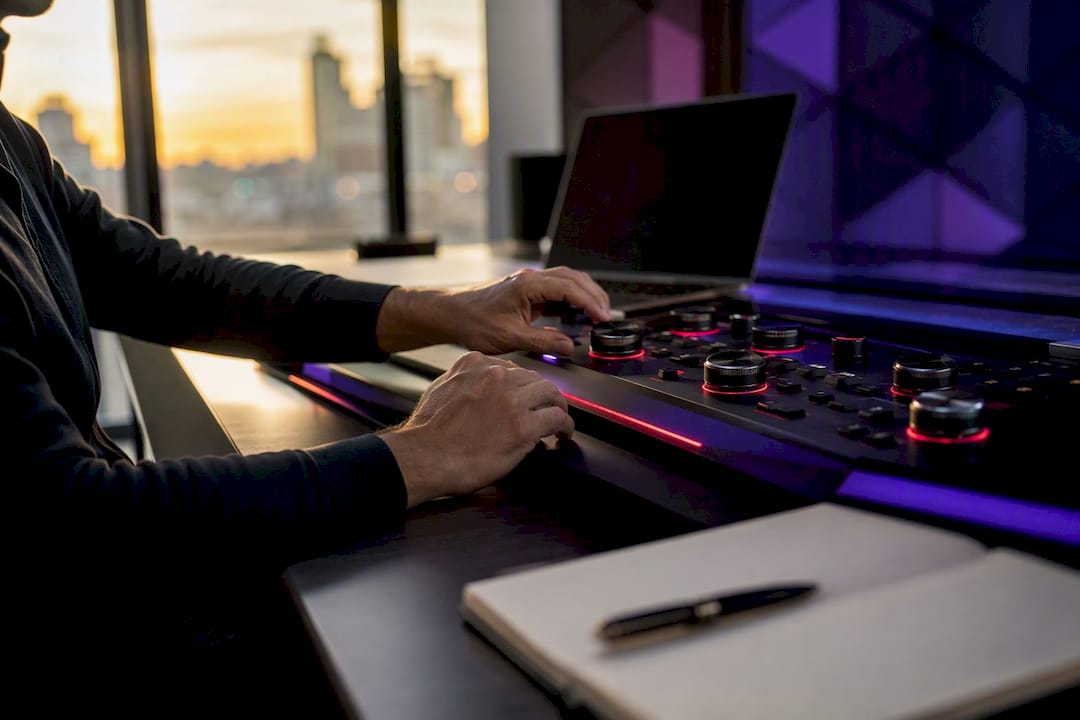 Trader's hands adjusting regime filter dials