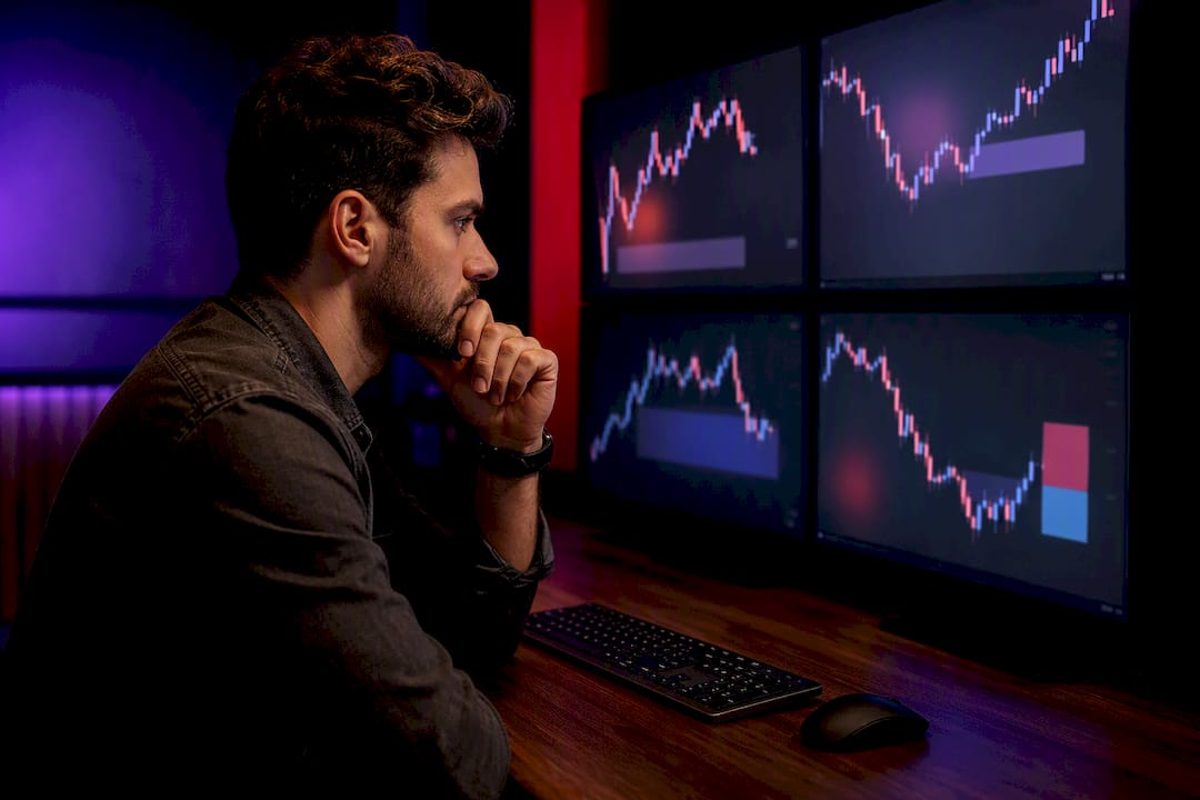 Trader reviewing multiple confluence chart signals