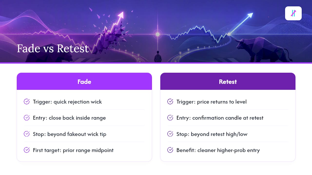 Fade and retest trade pathways compared