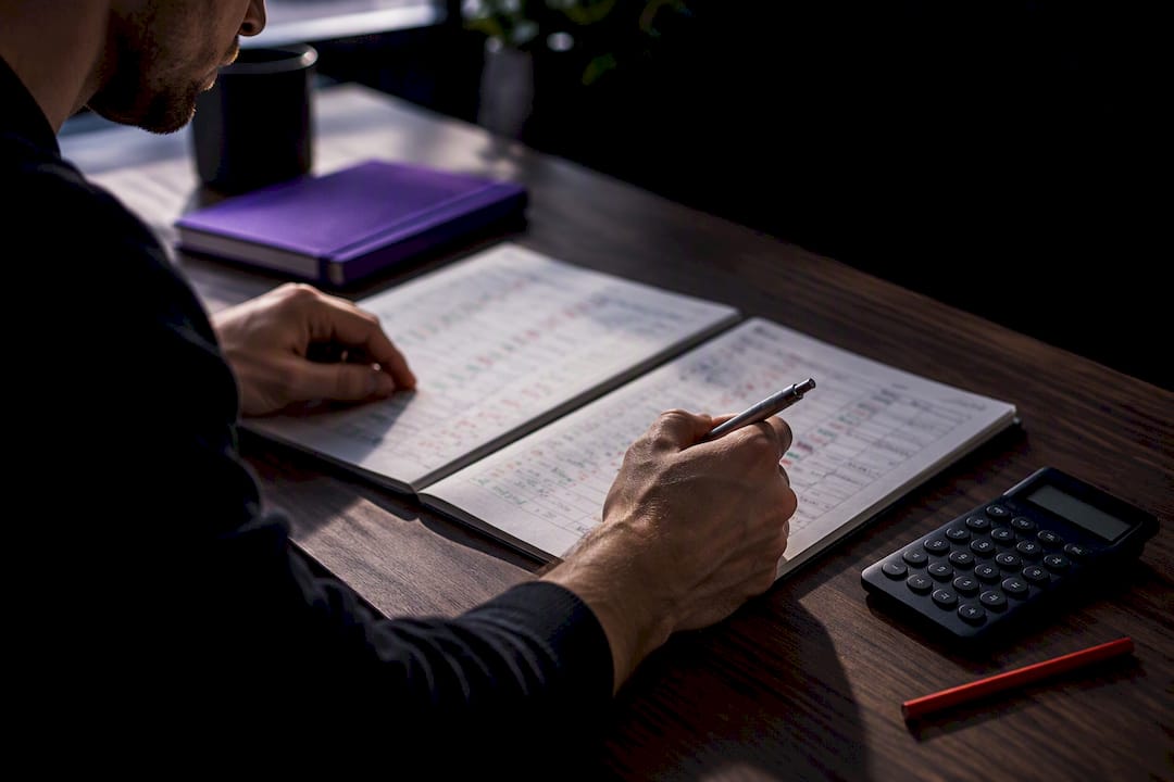 Trader reviewing journal win-loss outcomes