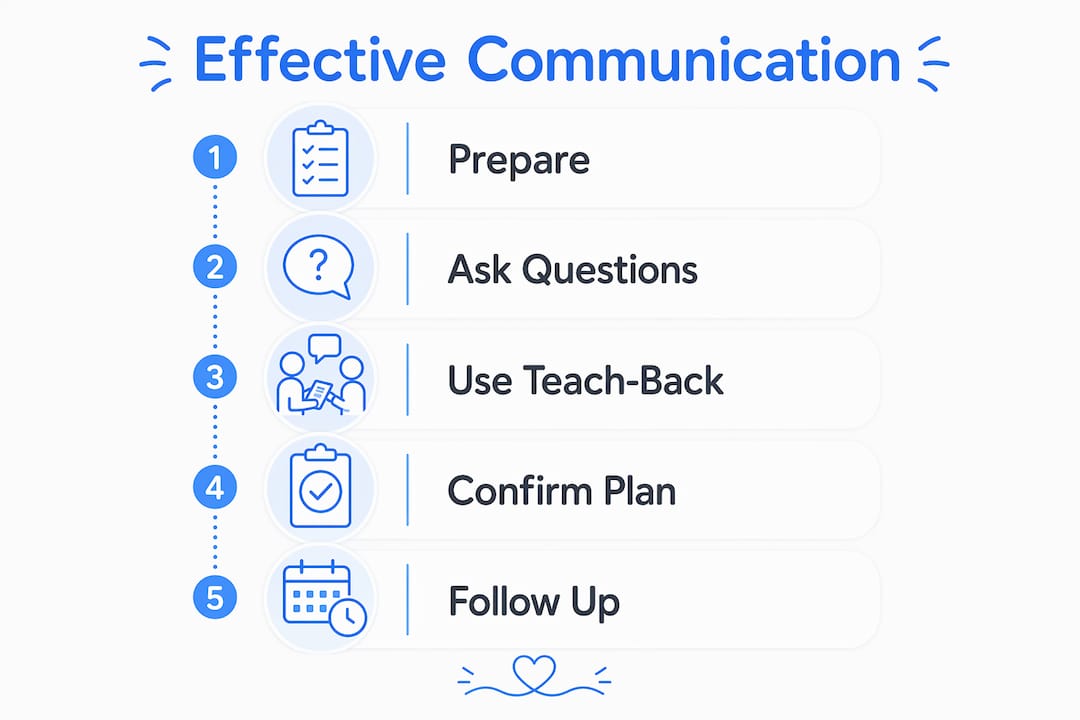 Infographic showing steps for effective doctor communication