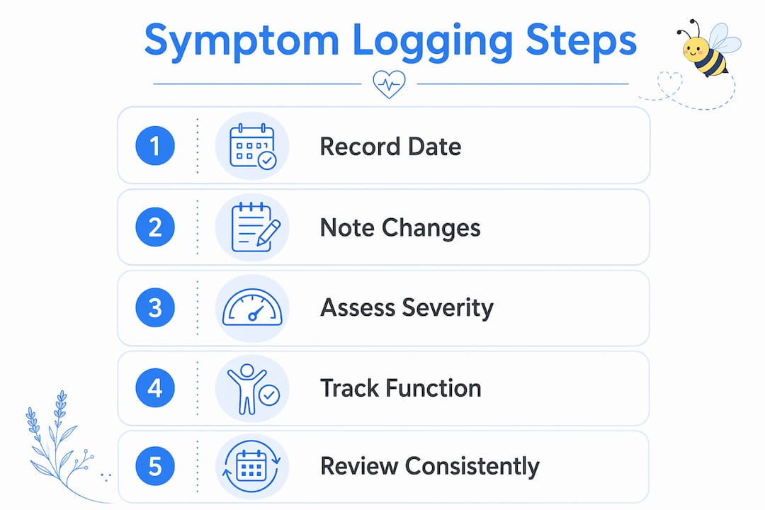 Infographic illustrating steps to log patient symptoms