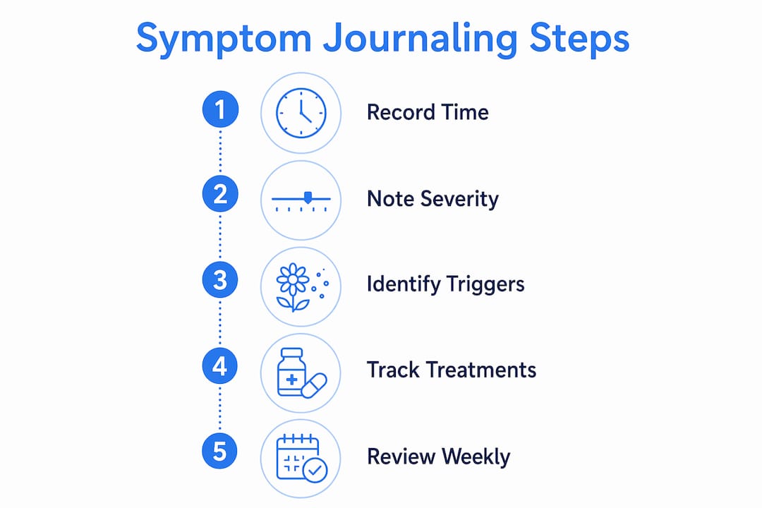 Infographic displaying symptom journaling key steps