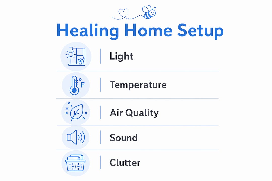 Infographic showing five key factors for healing home environment