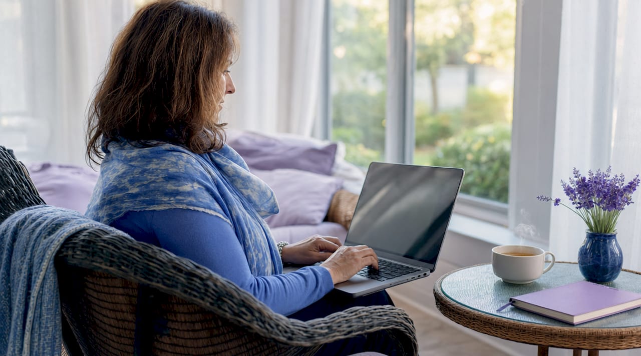 Woman engaging in online support group video call