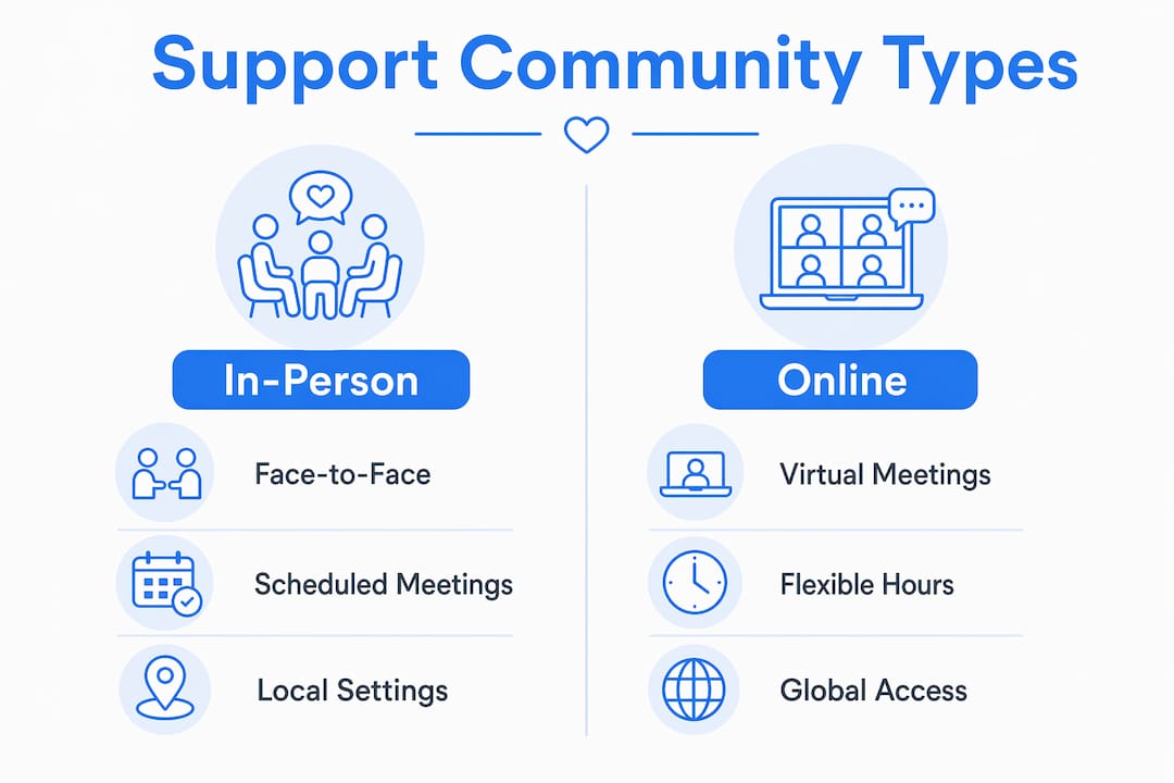 Infographic comparing in-person and online support communities