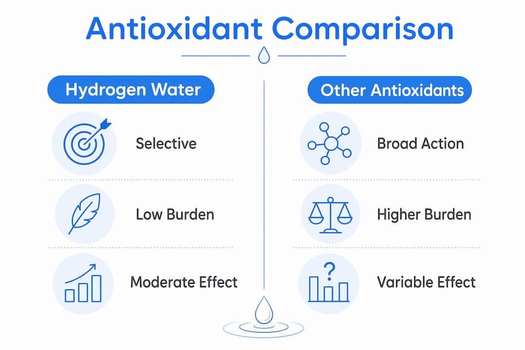 Infographic comparing hydrogen water and other antioxidants