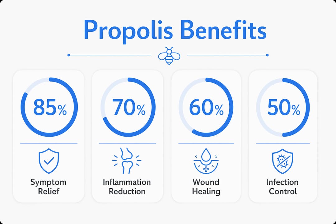 Infographic showing key propolis health benefit statistics