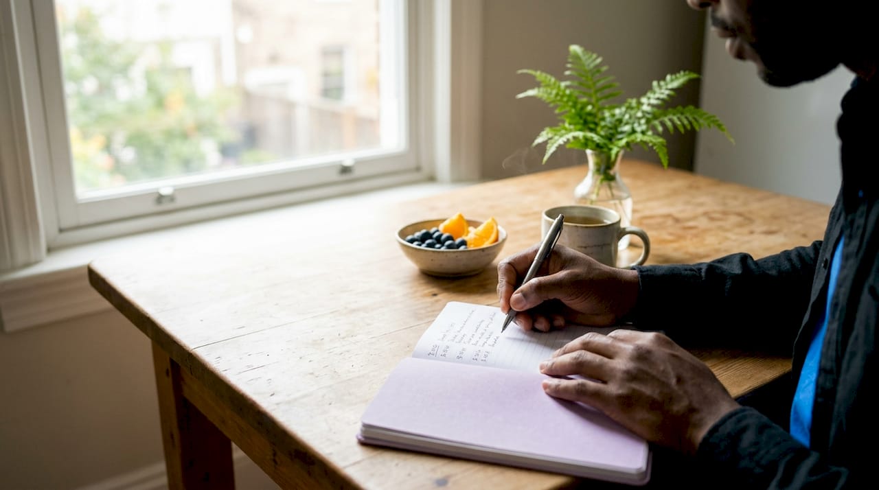Caregiver writing symptom tracking notes