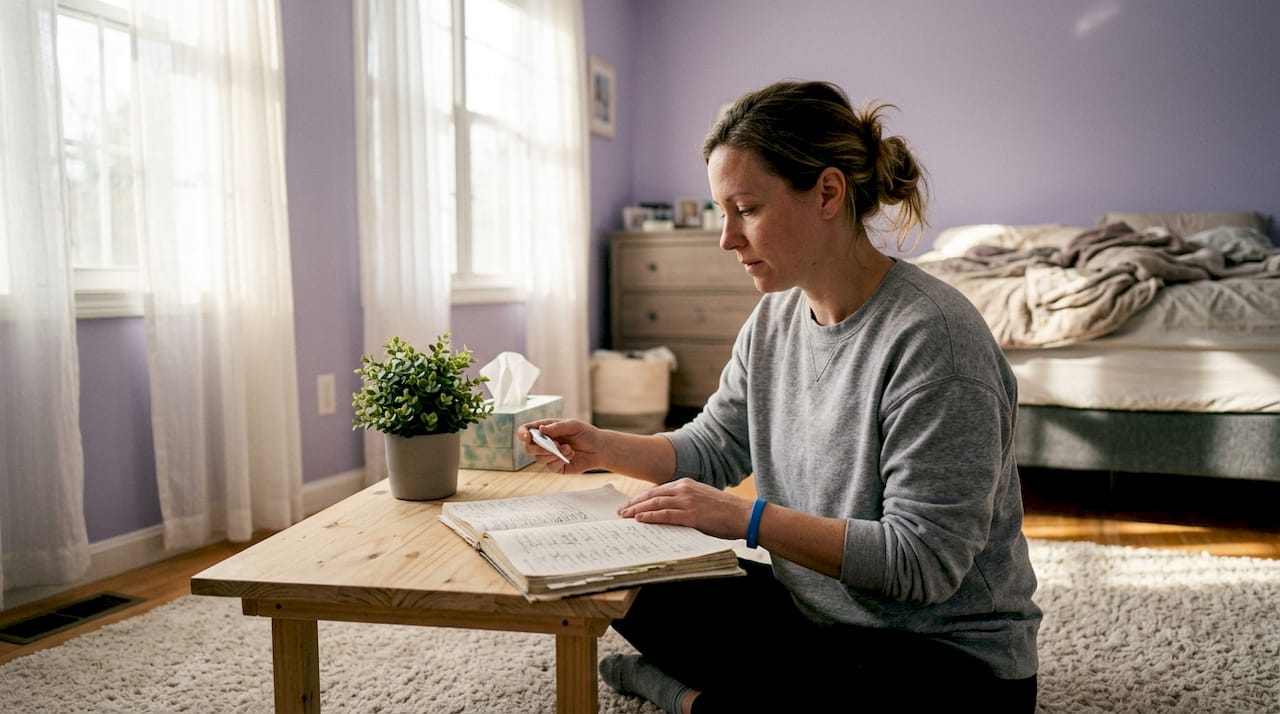 Caregiver hands monitoring physical health tools