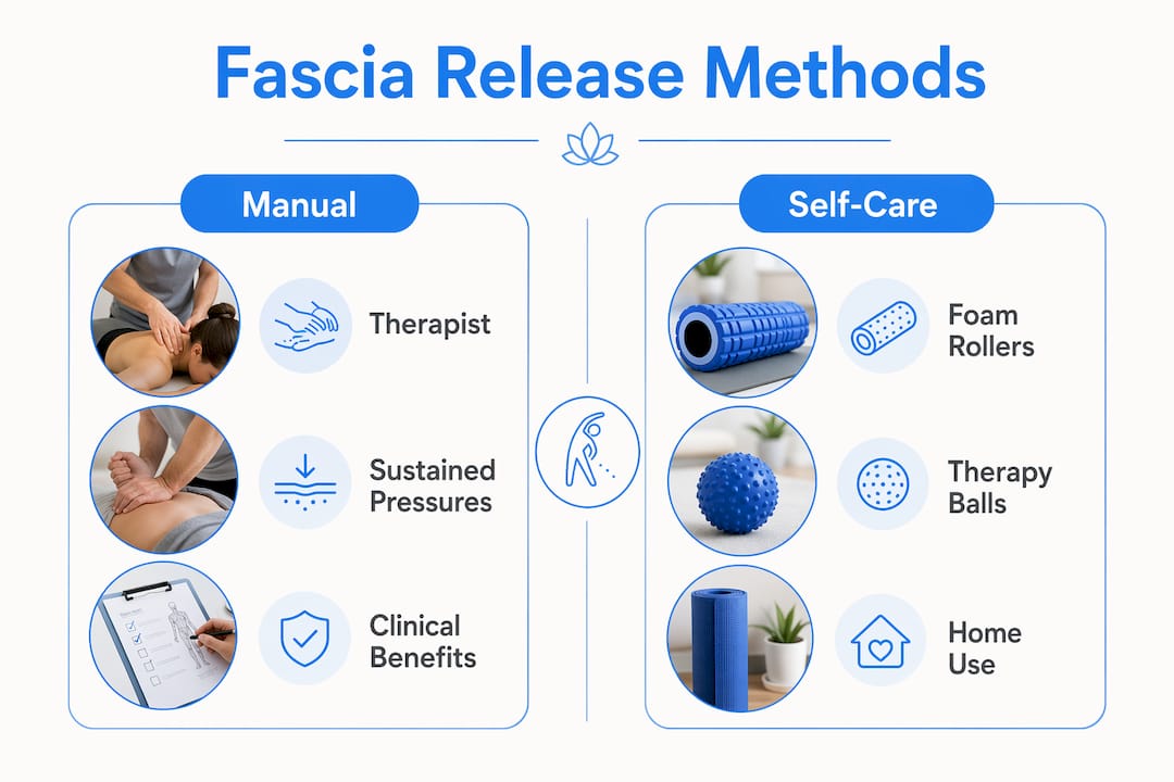 Infographic comparing manual and self-care fascia release methods