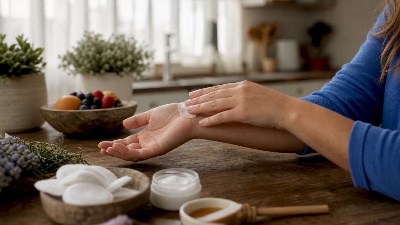 Applying moisturizer for Morgellons skin care