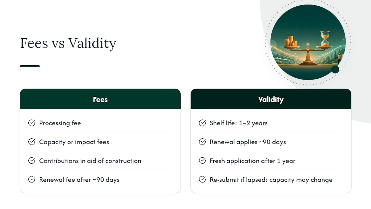 Diagram of fees and validity periods for utility letters