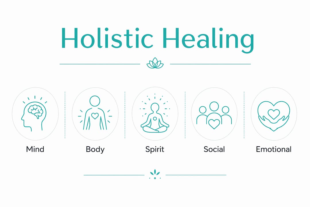 Infographic showing holistic healing components and focus areas