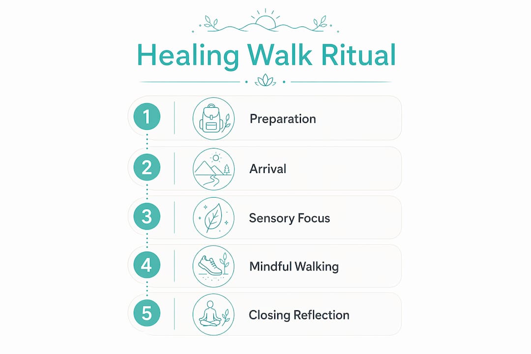 Infographic outlining nature healing walk ritual steps