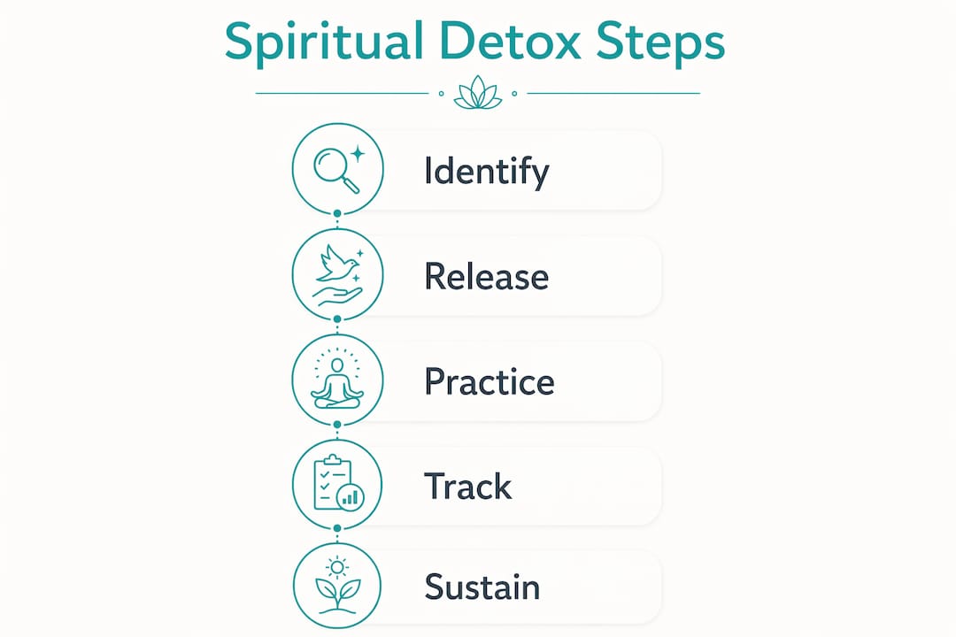 Infographic displaying five steps of spiritual detox process