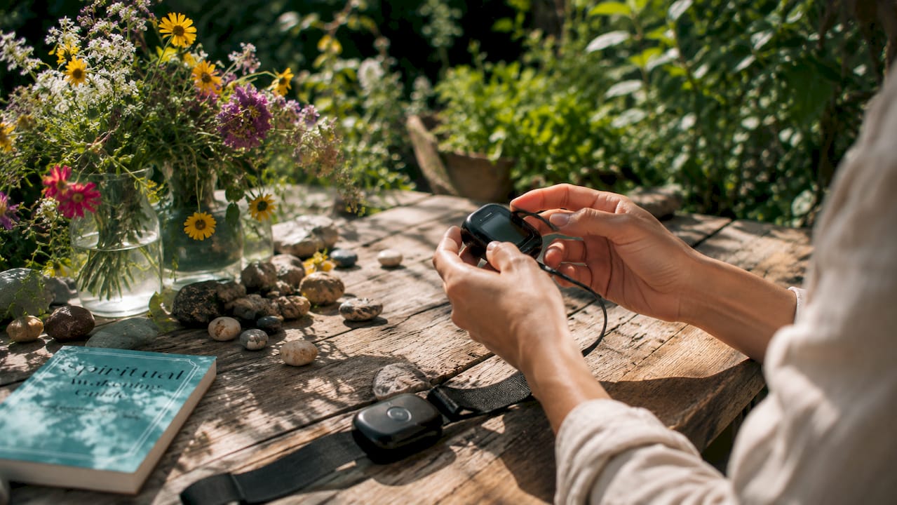 Hands adjusting heart rate biofeedback device