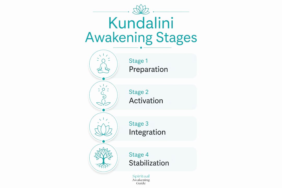 Infographic showing four main kundalini awakening stages