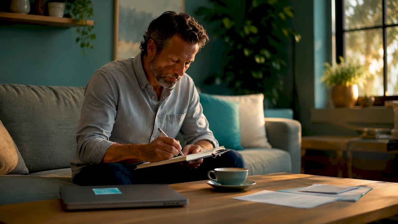 Psychologist taking notes at desk