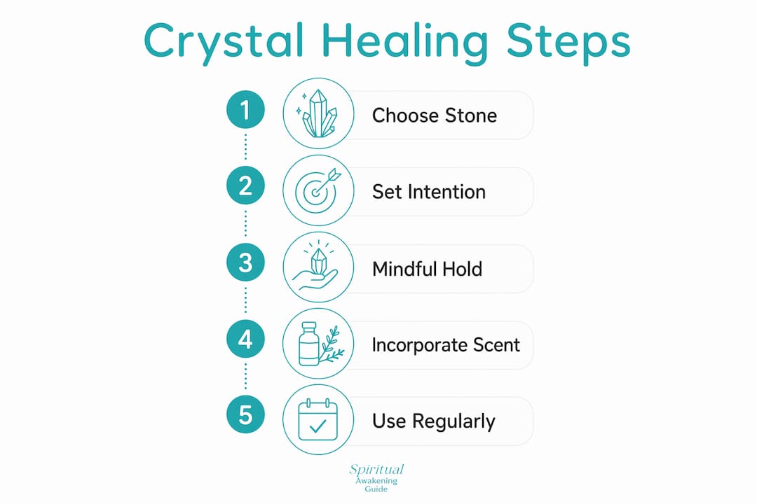 Infographic illustrating step-by-step crystal healing process