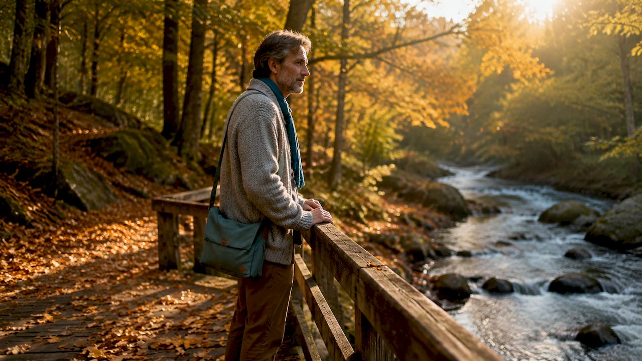 Man sitting contemplatively outdoors in park