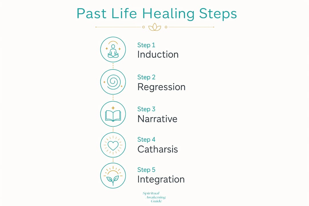 Infographic showing five steps of past life healing process