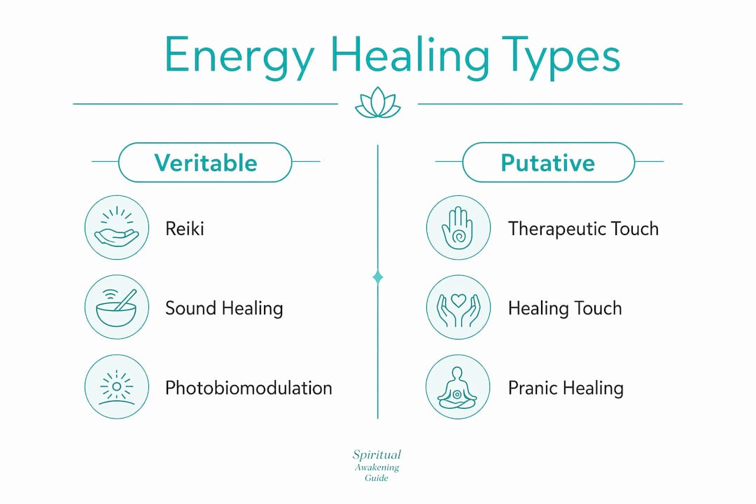 What Is Energy Healing? A Clear Guide for Wellness Seekers 2 Infographic comparing veritable and putative energy healing types