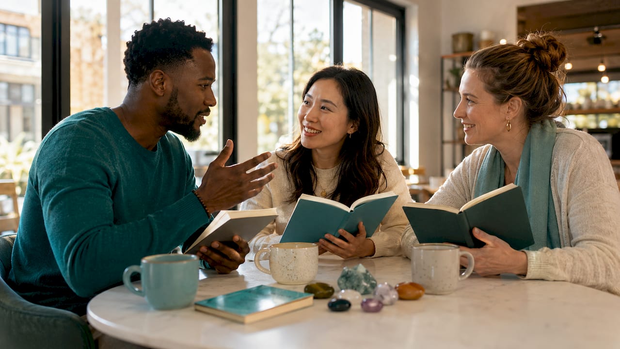 Group discussing spiritual resilience techniques around table