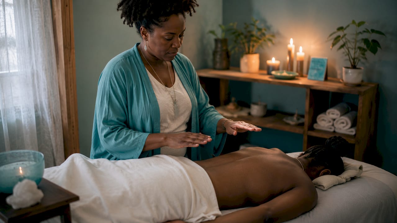 Types of Energy Healing Modalities: A Beginner's Guide 1 Reiki practitioner administering healing session