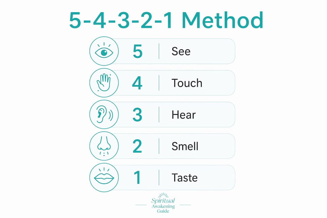 Grounding Exercises for Healing: A Practical Guide 1 Infographic of 5-4-3-2-1 sensory grounding steps